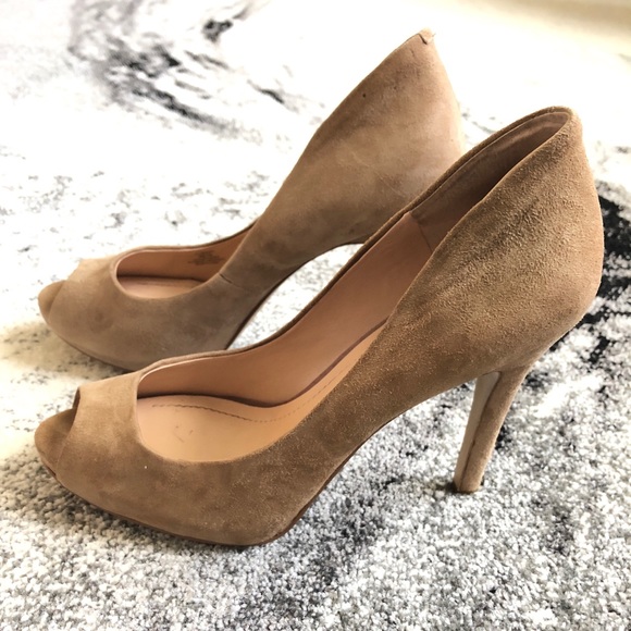BCBG Shoes - BCBG Peep Toe Heels Suede Nude/Sand color 9/39